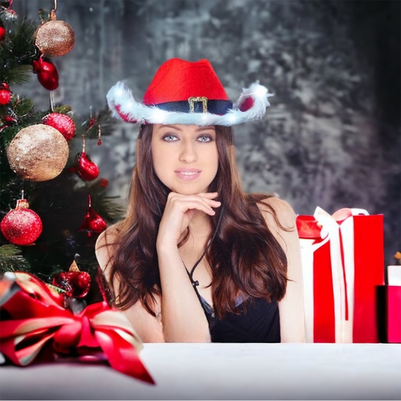 Nu Shuz Light Up Santa Claus Red Christmas Cowboy Hat - Picture 6 of 6